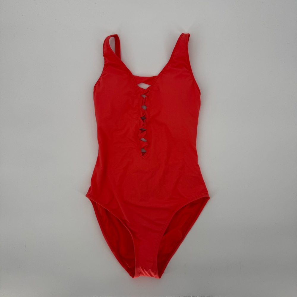 Bleu Rod Beattie Neon Orange Red One Piece Swimwear NWT size 4